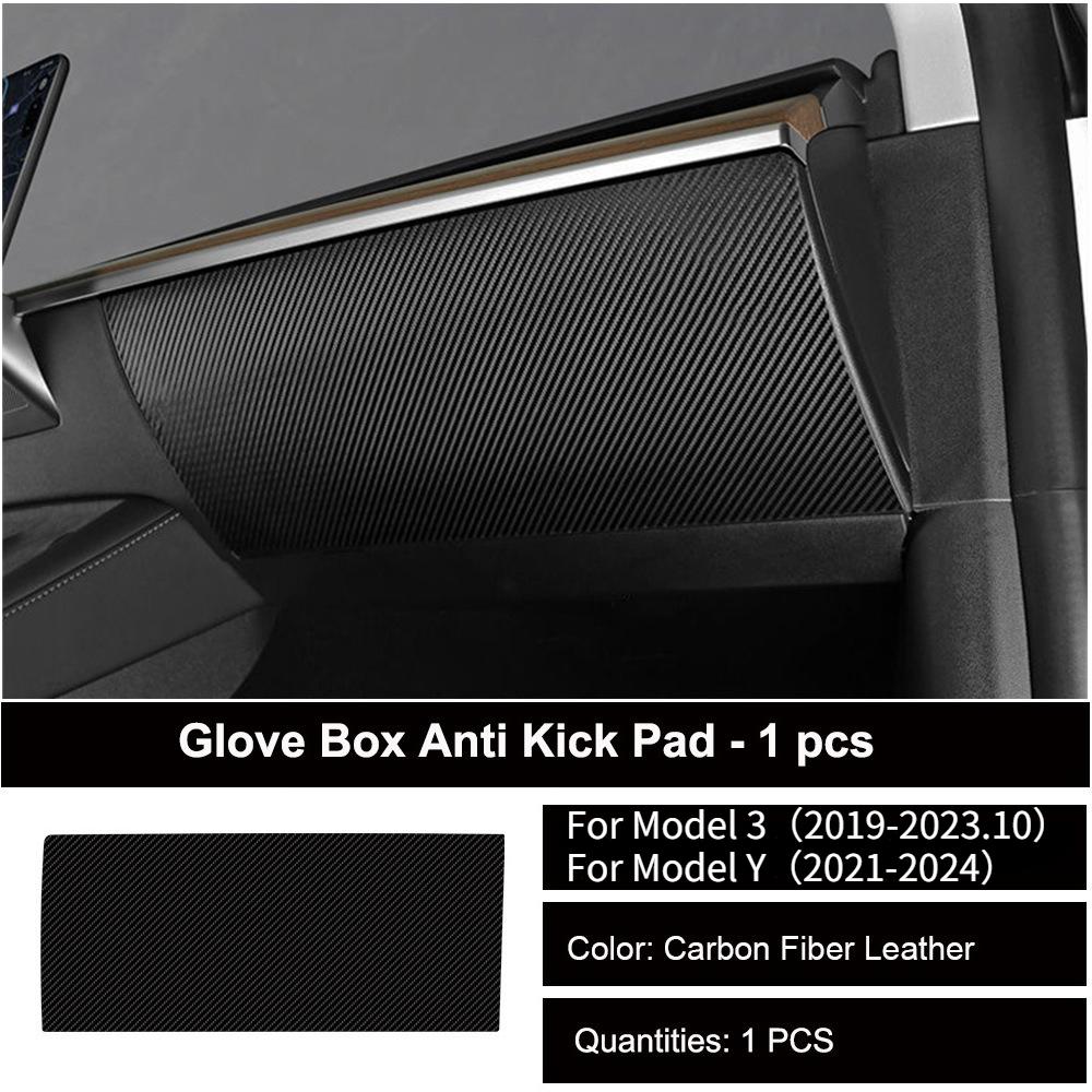 For Tesla Model 3 Y 2026 Car Door Anti-kick Mat Panel Leather Carbon Fiber Interior Glove Box Protective Sticker Car Accessories