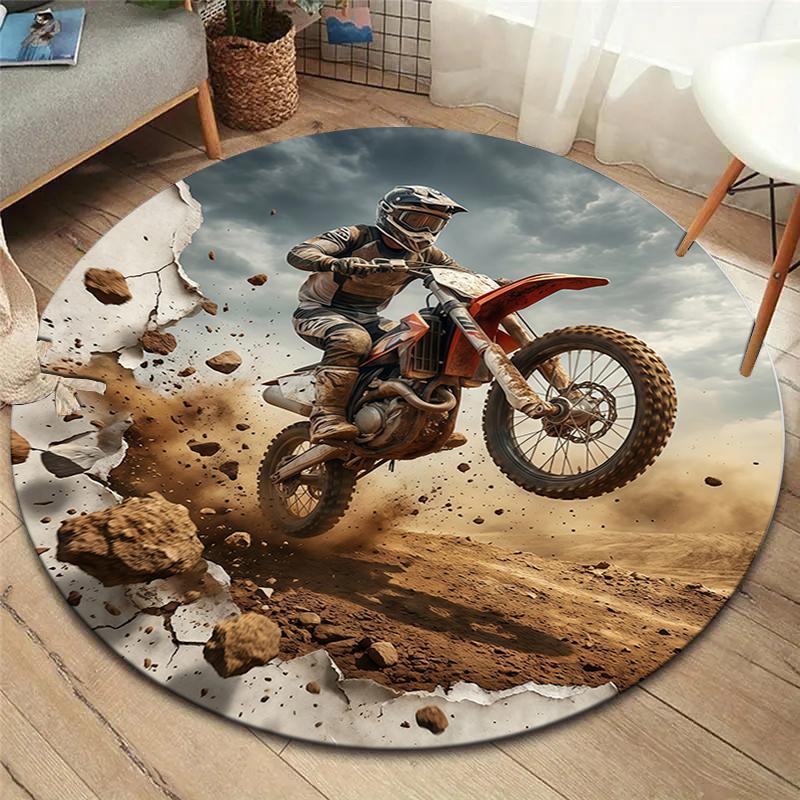 Racing Speed Bear Roar Round Area Rug,Carpet Rug for Living Room Bedroom Sofa Playroom Decor,Non-slip Floor Mat