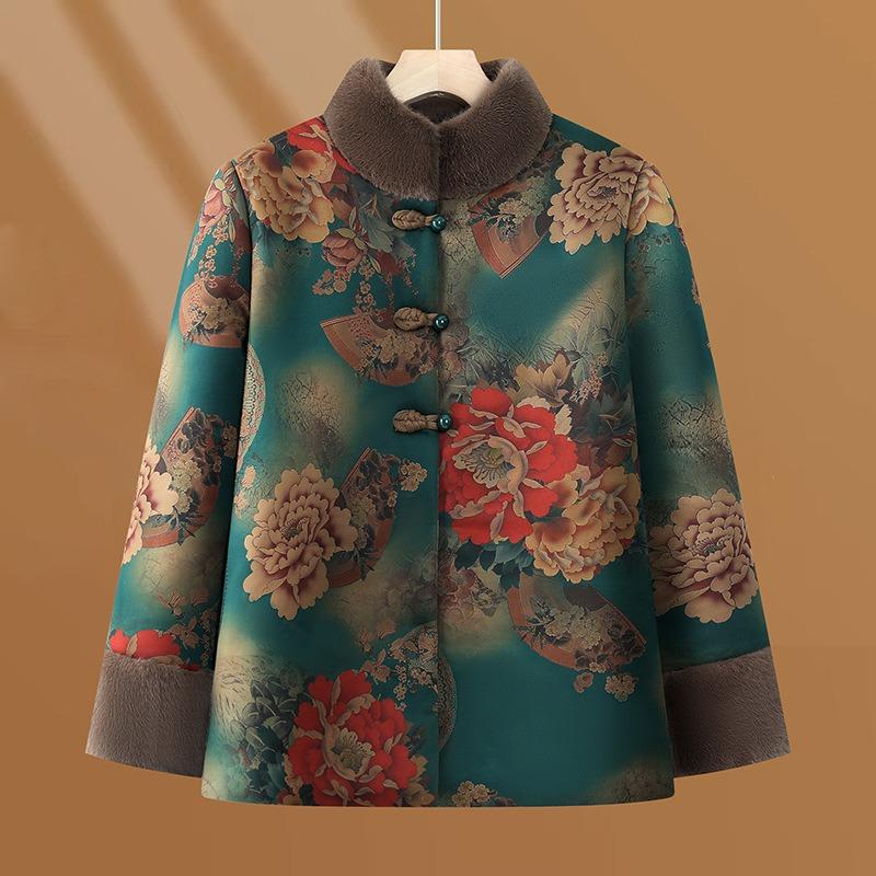 

Пожилая стеганая куртка с бархатом, новая зимняя одежда бабушки, утолщенная стеганая куртка, одежда в стиле Тан для пожилой женщины, теплая стеганая куртка, стеганая куртка для матери 6XL [Recommended 160-82.5kg]