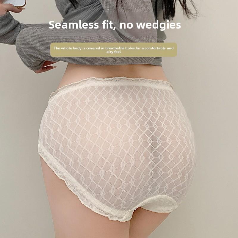 Female Spring and Summer Thin Style Sweet Non Trace Cotton Antibacterial Crotch Close Skin Naked Waist Briefs Underwear