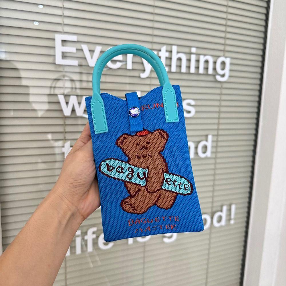 Mini Studentyczne Rysunkowe Dzianinowe Torby na Zakupy Damskie Wielokrotnego Użytku Crossbody Casual Węzeł Torba na Nadgarstek Studencka Torba Tote Torba na Telefon