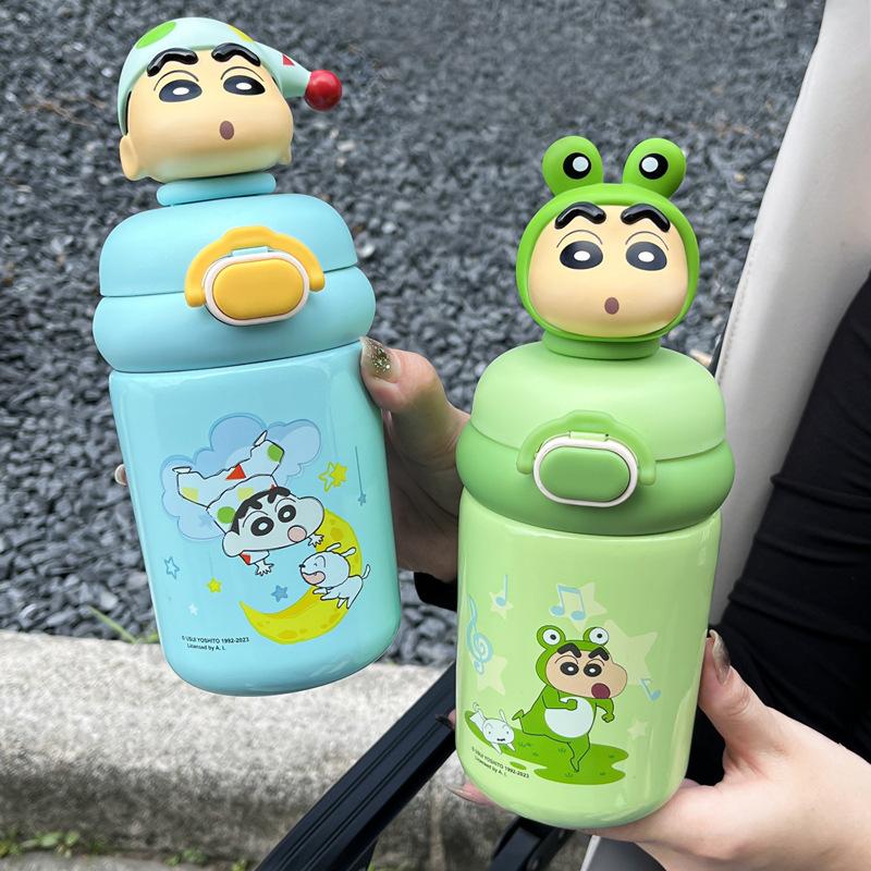 500ML Tecknad Söt Termosflaska Rostfritt Stål Vakuumisolerad Mugg Bärbar Dubbel Drick Barns Student Sugrör Vattenkopp