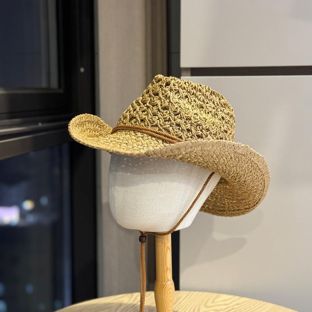 American retro western cowboy jazz hollow straw hat for women, summer seaside beach vacation sun hat, woven hat