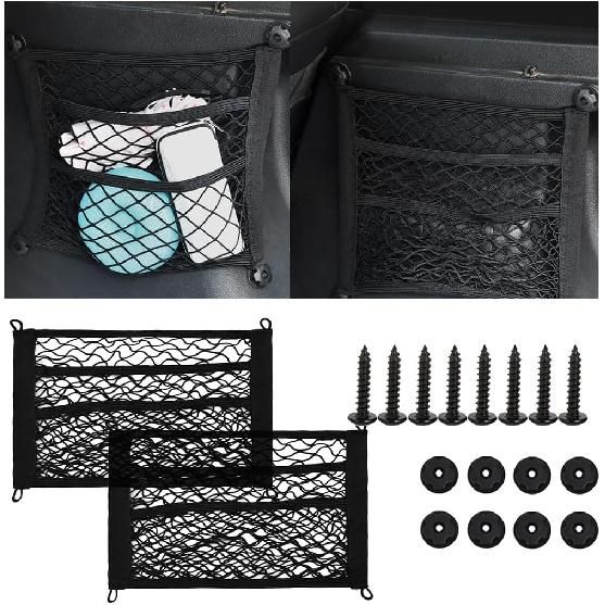 HZEL Car Mesh Cargo Net, 2PCS Elastic Vehicle Trunk Storage Netting with Screws, Automotive Interior Wall Sticker Organizer Pouch Bag Accessories,