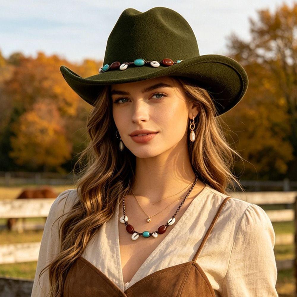 Woolen Western Cowboy Hat Panama Top Hat Casual Topper Hat Costume Accessories