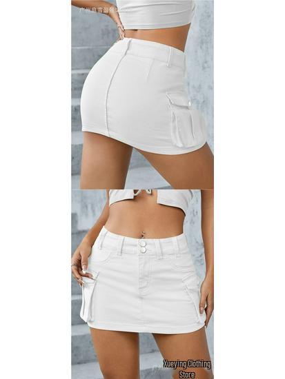 European & American Style Autumn Low-Waist Slim Fit Hip-Hugging Solid Color Skirt for Women