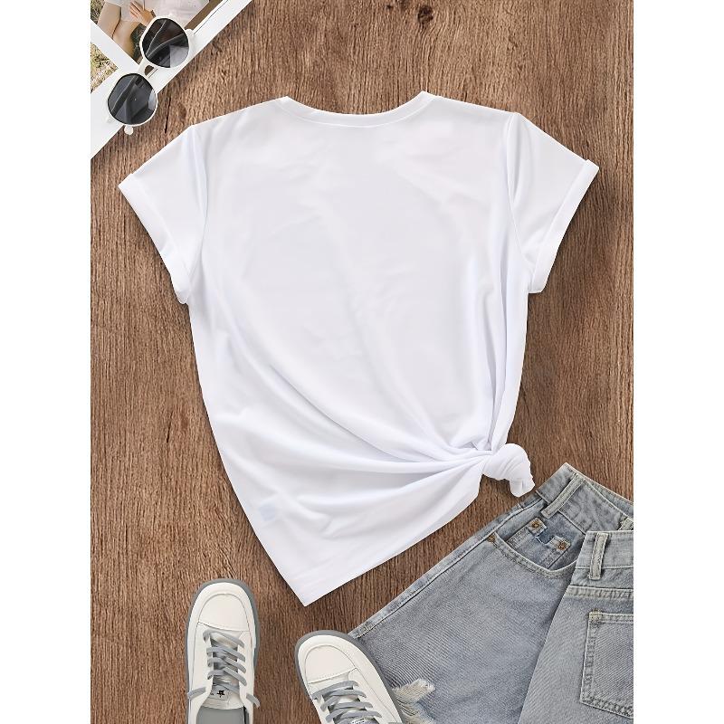 Europäische Größe Lustiges Grafik- & Buchstabendruck Casual T-Shirt, Rundhals Kurzarm Oberteil für Frühling & Sommer, Damenbekleidung