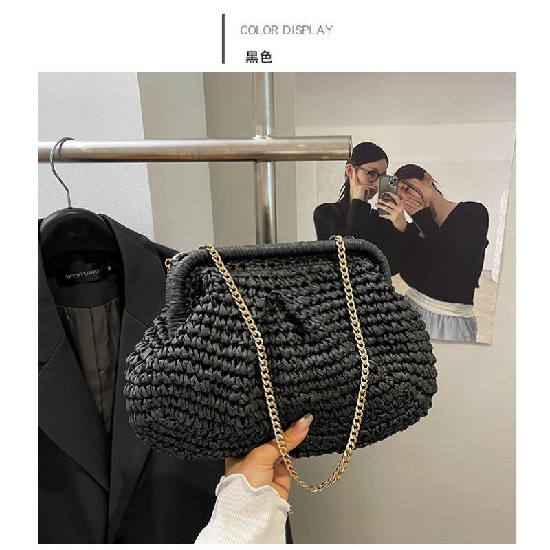 Handwoven Bag Women's New Trendy Shoulder Bag Vacation Straw Bag Chain Crossbody Shell Bag