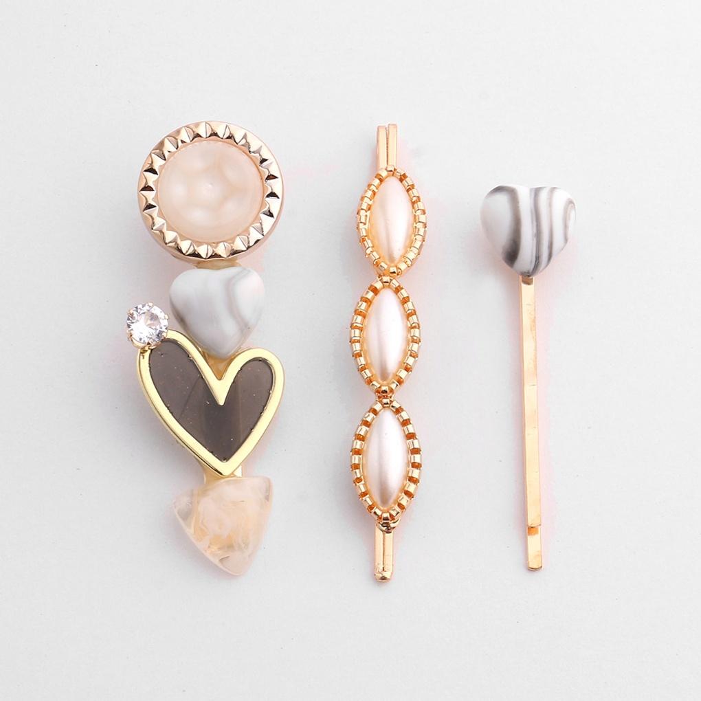 Damen Haarnadel mit Herz und Perle (Weiß) 3-teilige Kubische Haarnadel