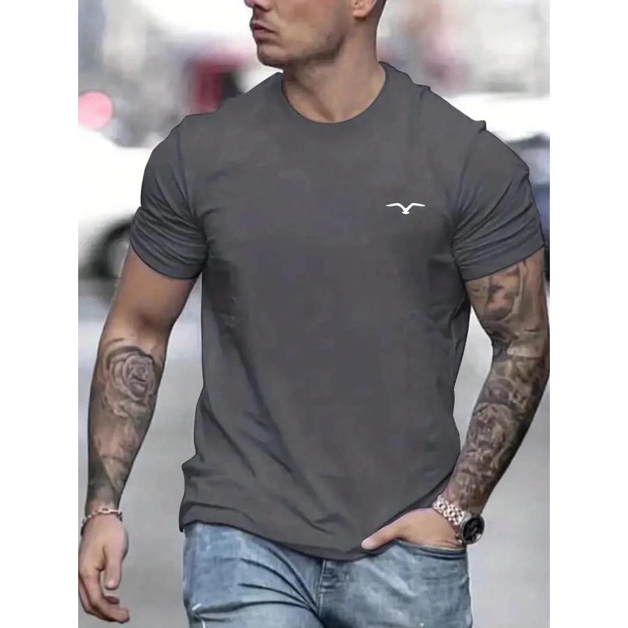 Men's 100% cotton summer loose and comfortable Bird Graphic printed slim fit casual sports round neck short sleeved T-shirt top