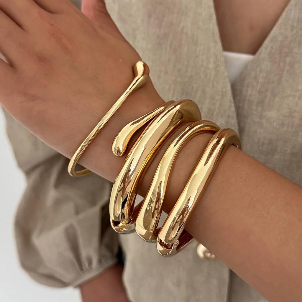 Ingemark Creative Glossy Irregular Water Drop Open Bangles for Women Men Punk Stackable Spring Arm Bracelets Couple Jewelry Gift