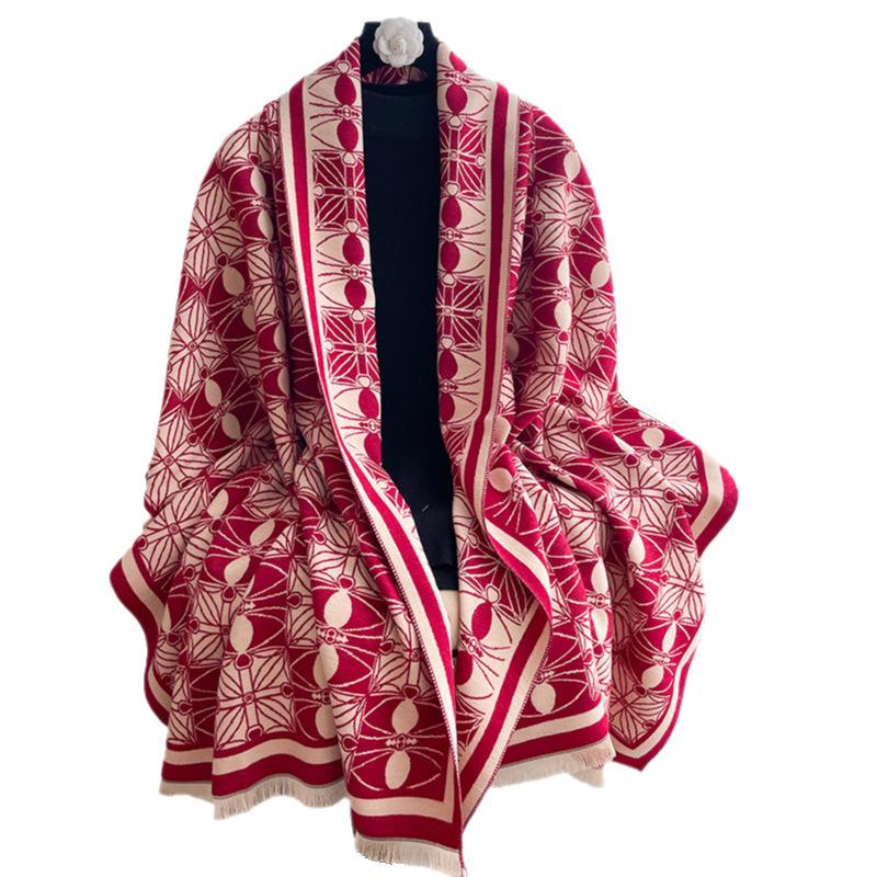 Korean Version Of Fashion Scarf Women'S Winter High-Grade Double-Sided Imitation Cashmere Thickened Warm And Cold Travel Shawl Cape