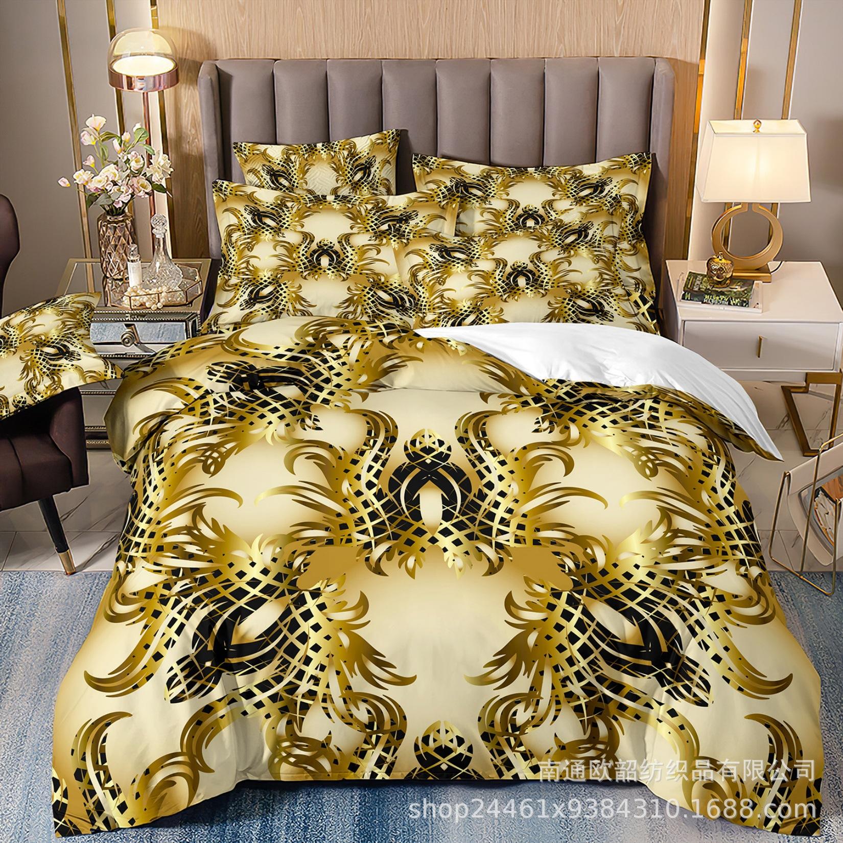 

3D Печать Бронзирование Ретро Узор Легкая Роскошь Постельное Белье Пододеяльник Наволочки Набор из Трех Предметов Fba M cover 70 * 133 and 50 * 75 * 1