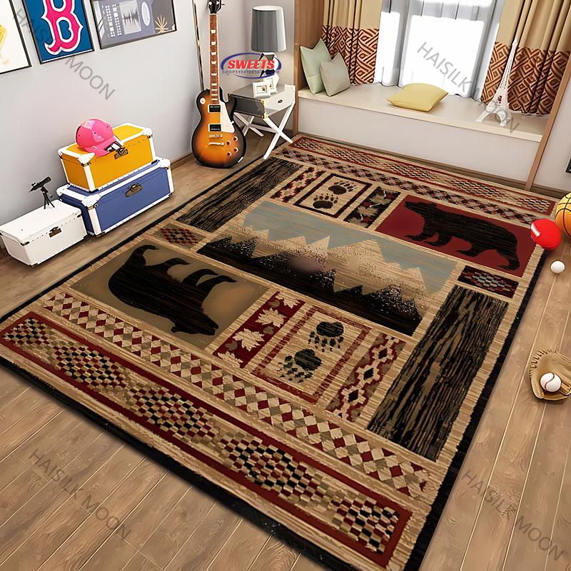 Amerikanischer Country-Retro-Stil Teppich mit Tierdruck für moderne Heimdekoration, schmutzabweisend, Kinderspiel Anti-Rutsch-Dekormatte Geschenk