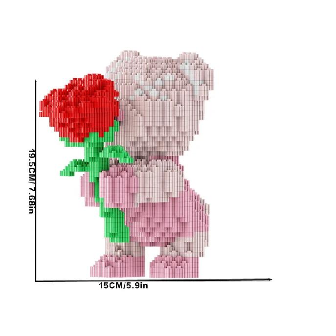 3856-Piece Building Block Set Rose Bear, Romantic Bear Holding Roses, Suitable for Gifting, Great Choice for Couples and Parents