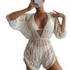 2024 High-Waisted Mesh Waist-Cinched One-Piece Swimsuit with Printed Drawstring and Three-Piece Bikini Set