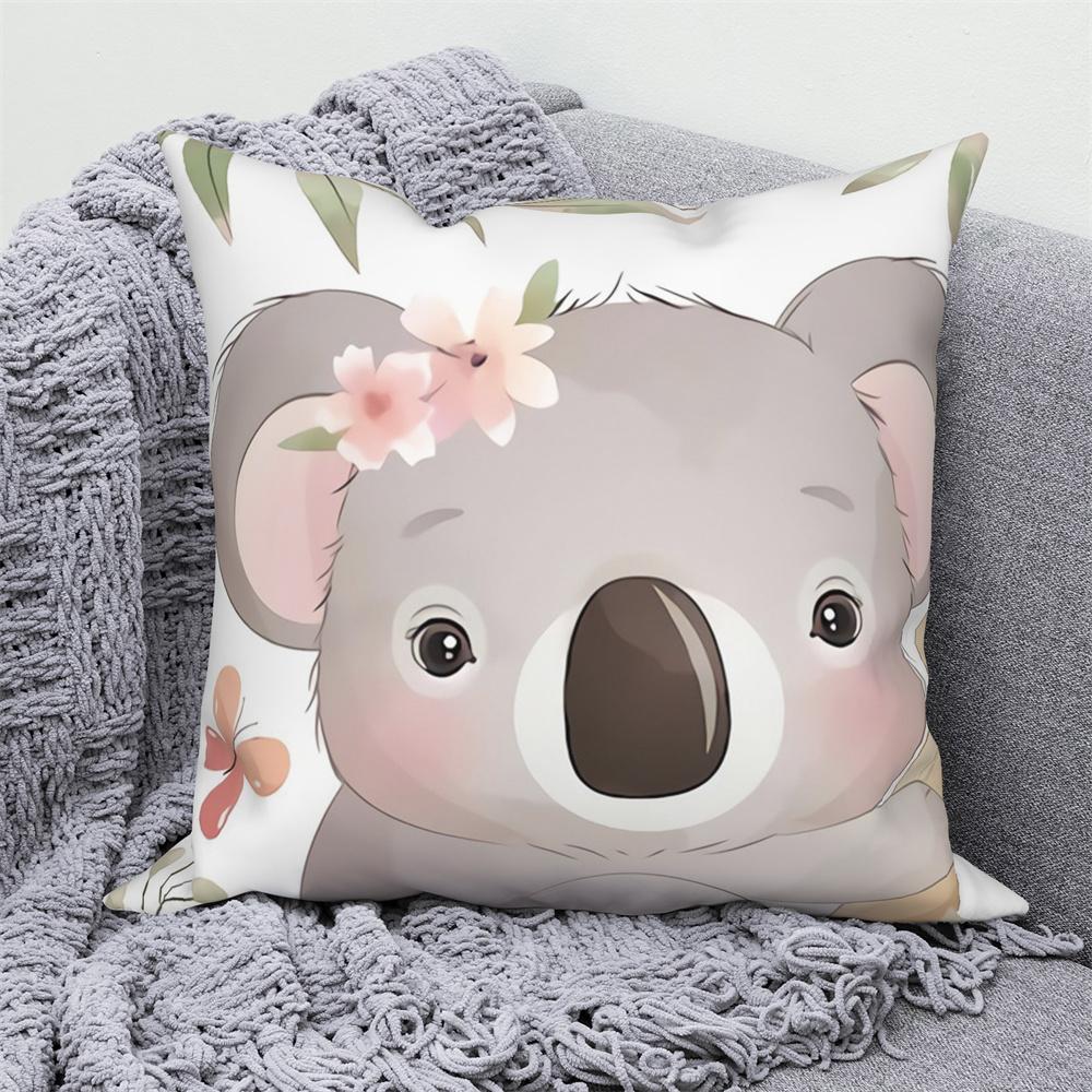 Juste De Coussin Blanche Avec Imprimé Animal De Dessin Animé Mignon, Taie D'oreiller Décorative Pour Canapé