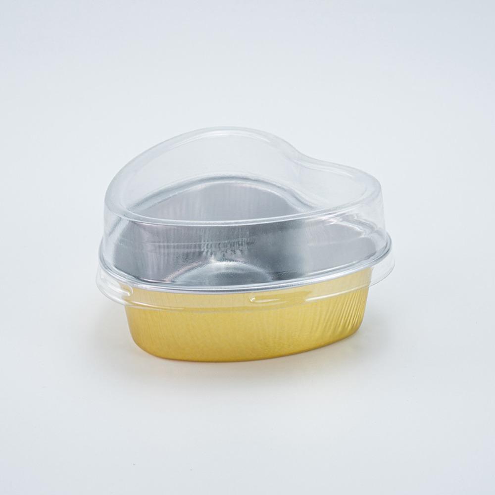 

50 Pack Gift With Lids Heart Shaped Cake Pans Aluminum Material Small Size Aluminum Foil Pans Baking Cup Cake Mold Baking