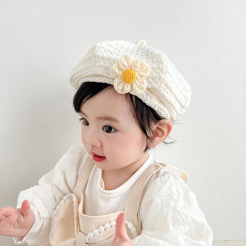 Princess Baby Girl Beret Sweet Flower Infant Baby Hat Solid Color Lace Kids Children Spring Autumn Artist Painter Cap