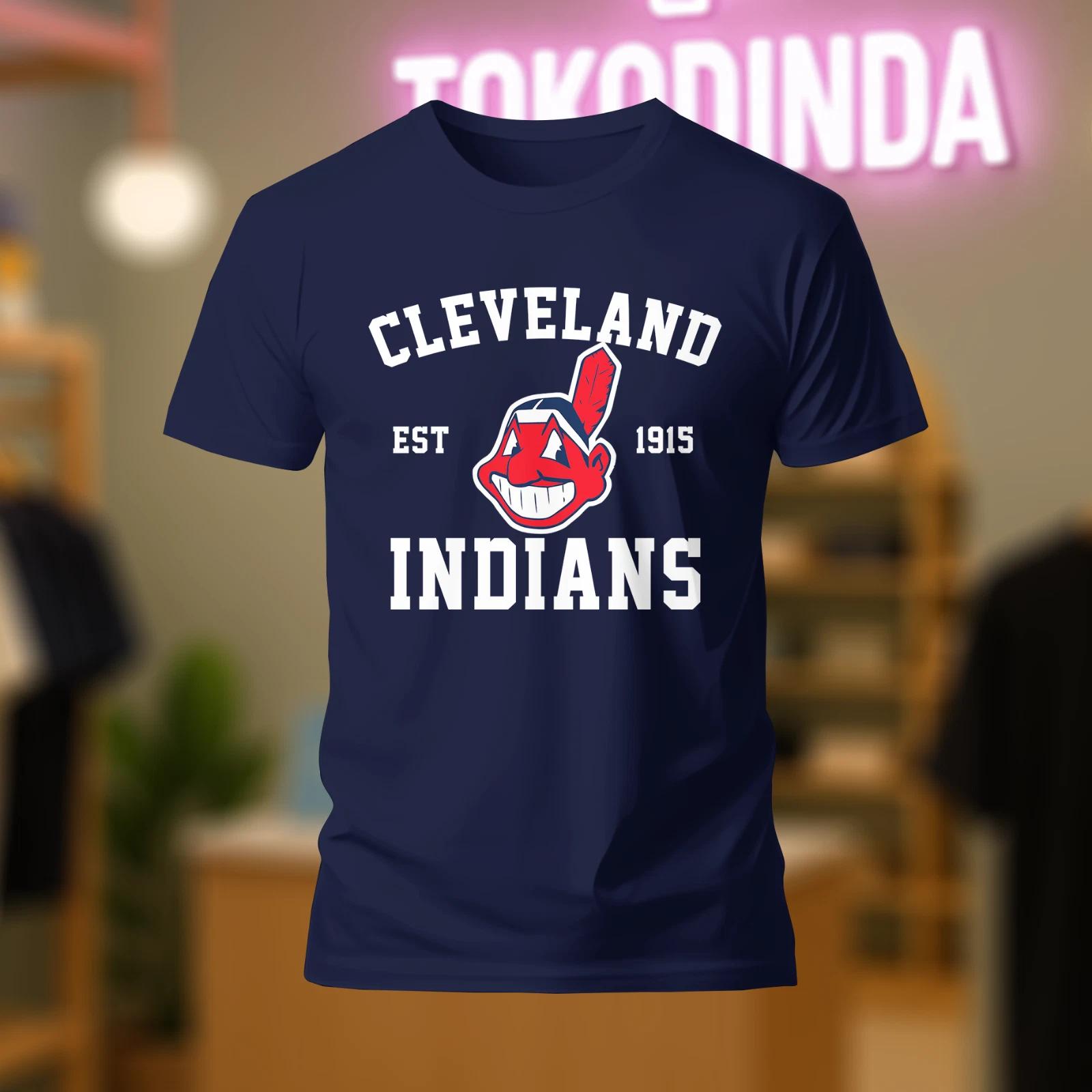 Men s and Women s T-shirts Cleveland Indians Hoodies Est 1915 Chief Logo Mens Shirt Funny Made In USA S