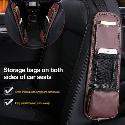PU Leather Car Seat Side Organizer Bag Mesh Storage Holder For Cup Drink Phone Stowing Tidying Pocket Car Interior Accessories