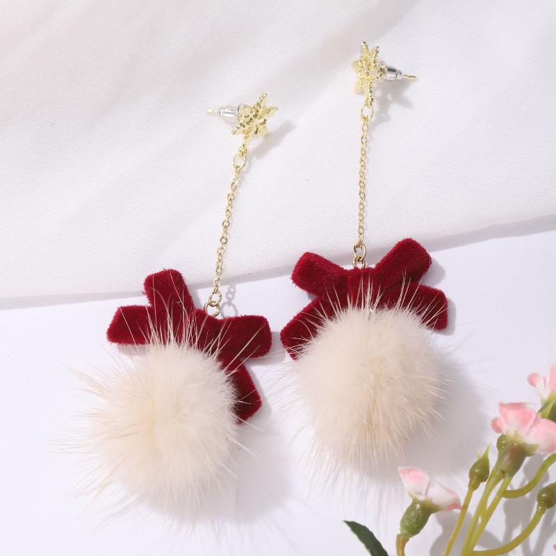 

Милые серьги-пуссеты с помпоном, бантиком и снежинкой, рождественские сладкие украшения для женщин, девушек, подарки на год as the picture