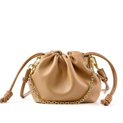 Designer Brand Women's Handbag Leather Shoulder Messenger Girl Daily Mini Chain Bag With Drawstring For Ladies New Trend Bucket Crossbody Pack