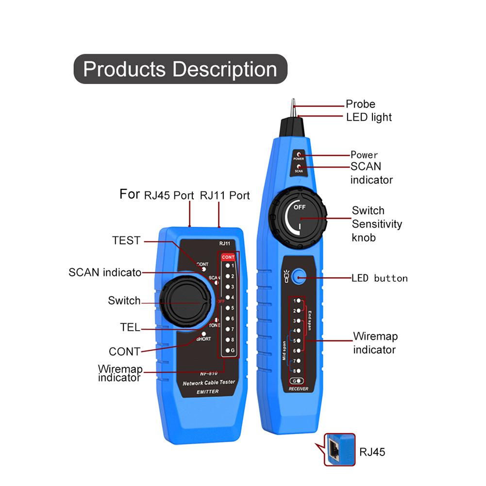 NF-810 Cable Tester for Telecom Field Work Ethernet Cable Scanning Pin Mapping and For PoE Power Source Verification