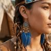 Boho Feather Earrings Ethnic Leaf Shape Long Dangle Tassel Earring Jewelry Accessories Dream Catcher Women Drop Earrings Wedding