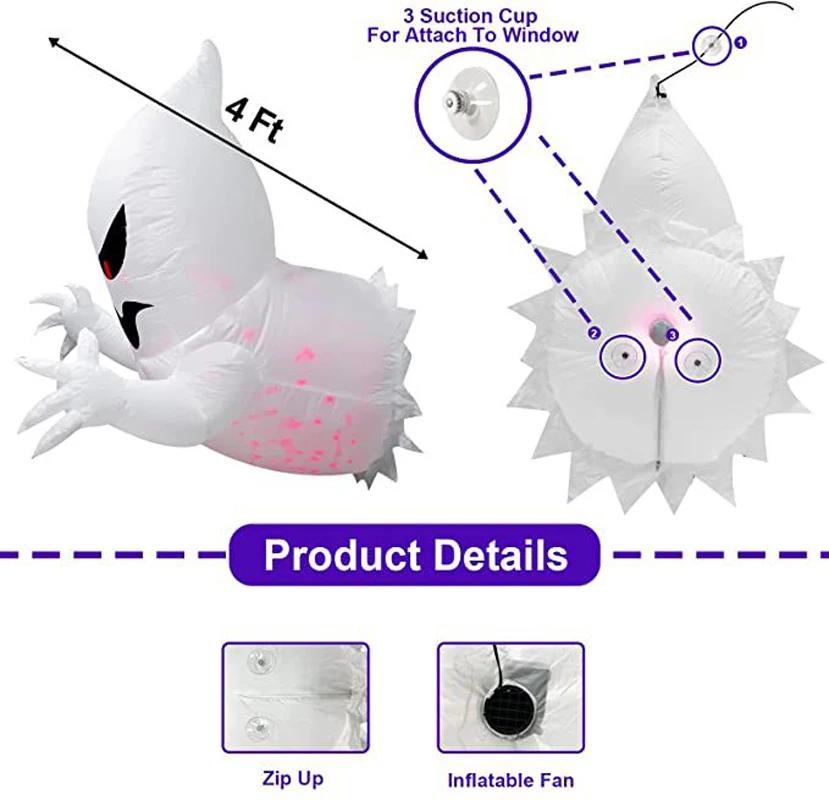 1.4M Halloween Inflatable Ghost Horror Window Ghost Foldable Balloon Outdoor Courtyard Garden Decoration Fun Party Tool