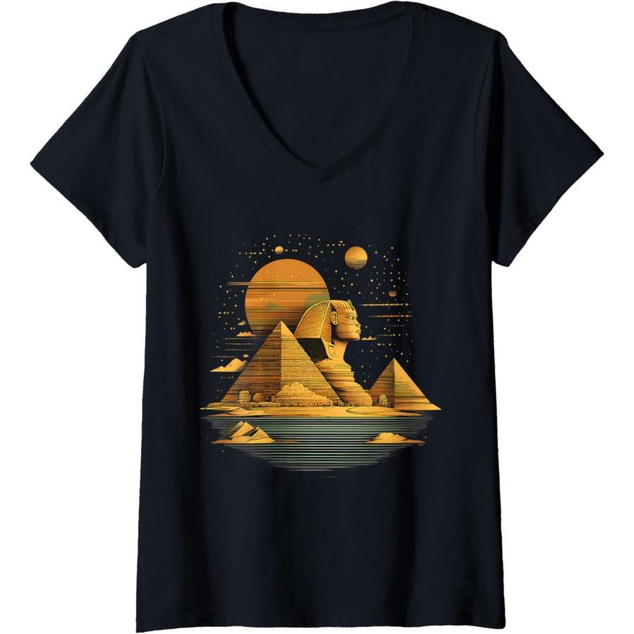 

Womens Ancient Egypt Tutankhamun Sphinx Pyramid Egypt Mythology V-Neck T-Shirt XXXXXL чорний