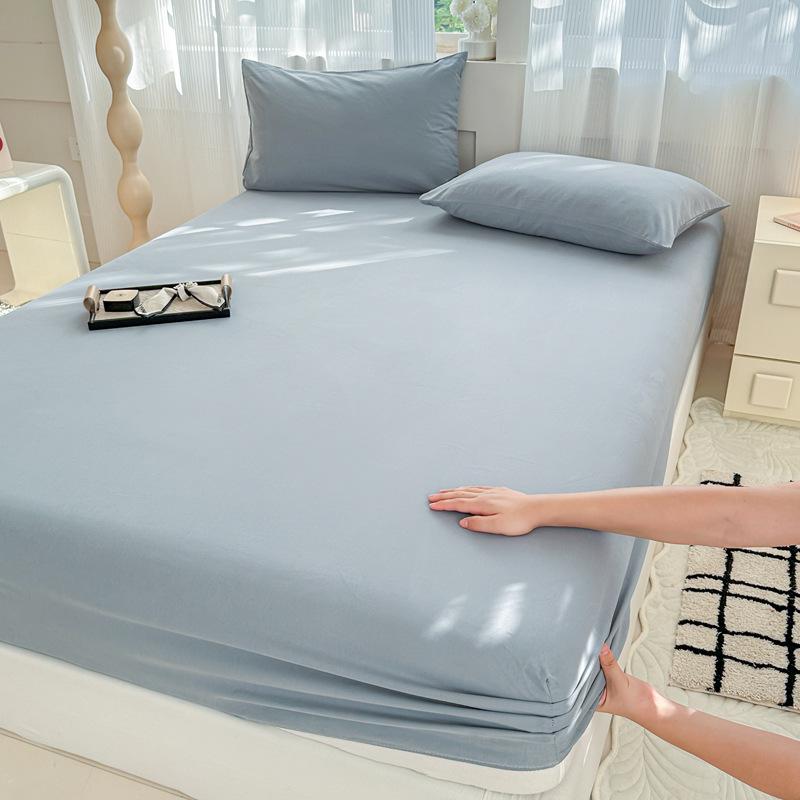 Autumn/Winter Thick Solid Color Cotton Flannel Fitted Sheet & Dust Cover