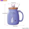 Cute Cartoon Cat Ceramic Mug with Lid and Spoon – Breakfast Coffee Cup