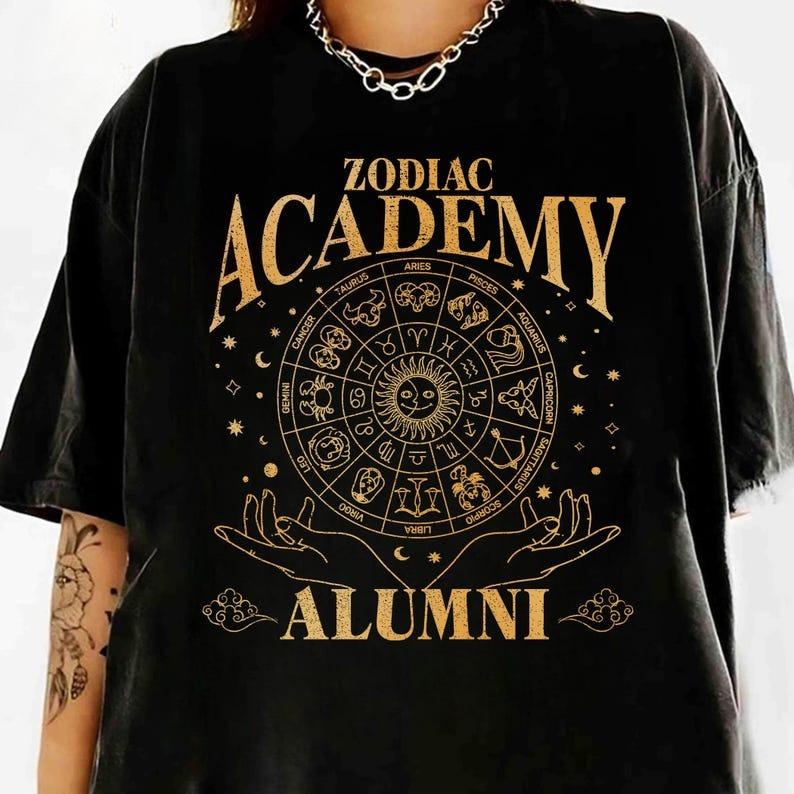 Zodiac Academy Shirt Fantasy Bookish Tshirt Dark Academia Tee Celestial Astrology Shirt Magic School Fan Gift Cotton Printed Top