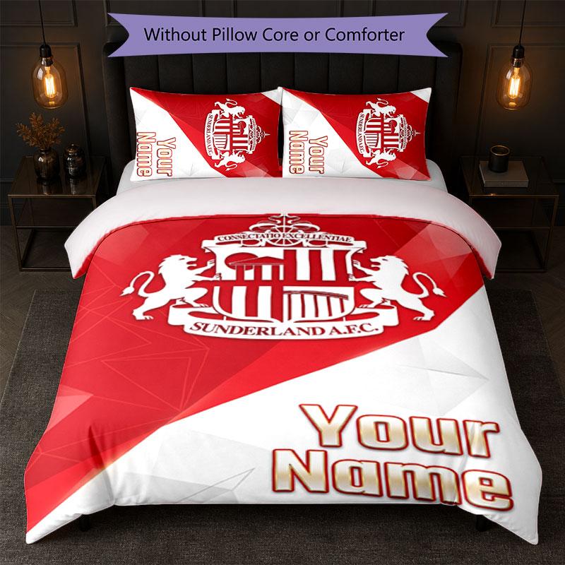 Set Biancheria da Letto Personalizzato Sunderland FC con Nome Testo 1 Copripiumino+2 Federe Logo Calcio Regalo Personalizzato per Occasione Speciale Decorazione Camera da Letto