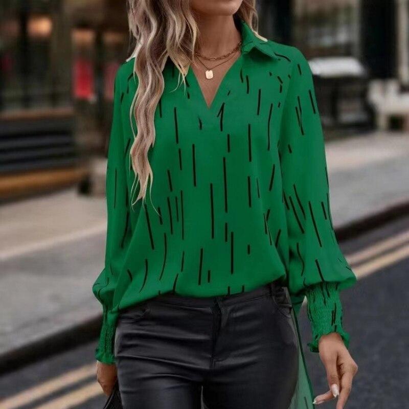 Spring Autumn 2023 Women Tops Streetwear Casual Loose Fashion Striped Shirt V-neck Long Sleeve Blouse Clothes Blusas 25284