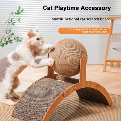 2-in1 Cat Scratching Pad Large Cardboard Cat Scratcher with Sisal Rope Ball