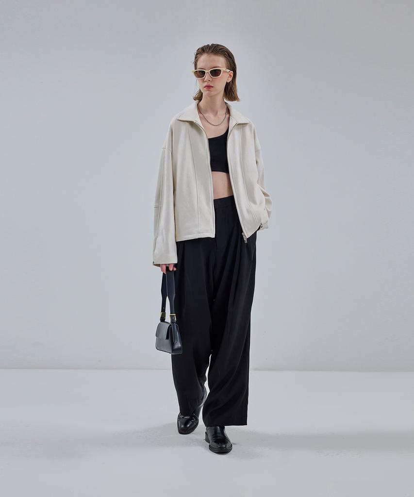 Ironyporno Whiteline 86-Iro231 Curved Stitch Blouson Suede Jacket Ivory