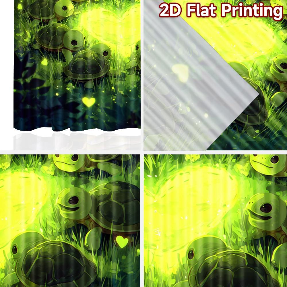 2D Flat Printing 2pcs Curtains Cute Turtles Glowing Hearts Digital Printed Polyester Drapes Birthday Party for Indoor
