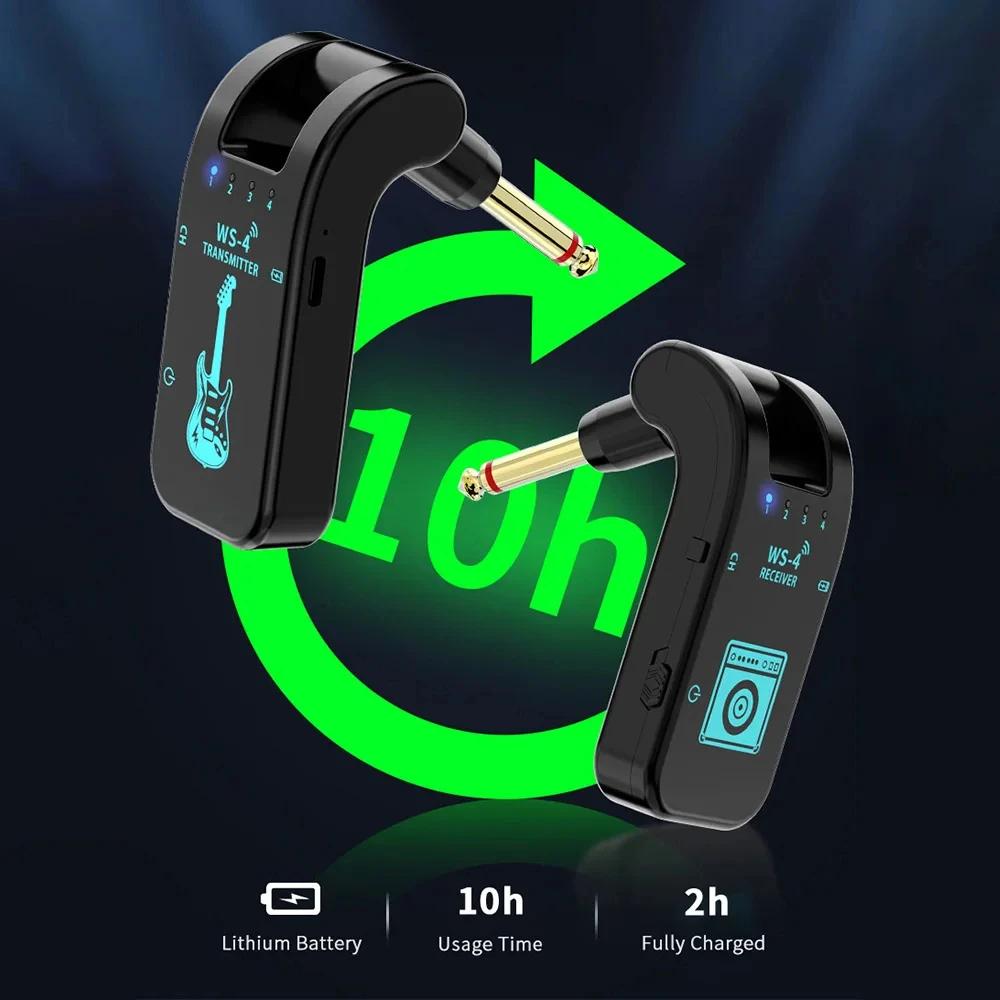 WS-4 2.4G Wireless Guitar System Guitar Transmitter Receiver Set for Electric Guitar Bass 48K/16bit Real-time Transmission