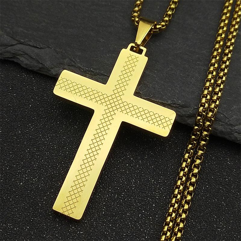 Christian Cross Stainless Steel Jesus Christ Amulet Pendant Necklace for Women Men Gold Color Chain Necklaces Jewelry Gift
