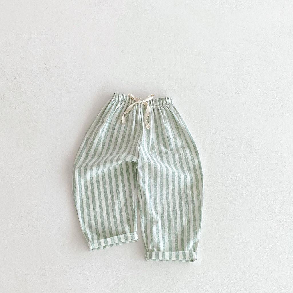 Children's Summer Striped Lace-Up Casual Mosquito-Repellent Pants: Loose-Fitting, Comfortable, Lightweight Linen-Cotton Trousers