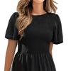 Women's Short Sleeve Smocked Midi Dress Summer Crew Neck Pleated Long Dress