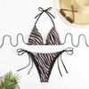 2025 Zebra Stripe Halter Bikini Three-Piece Swimsuit