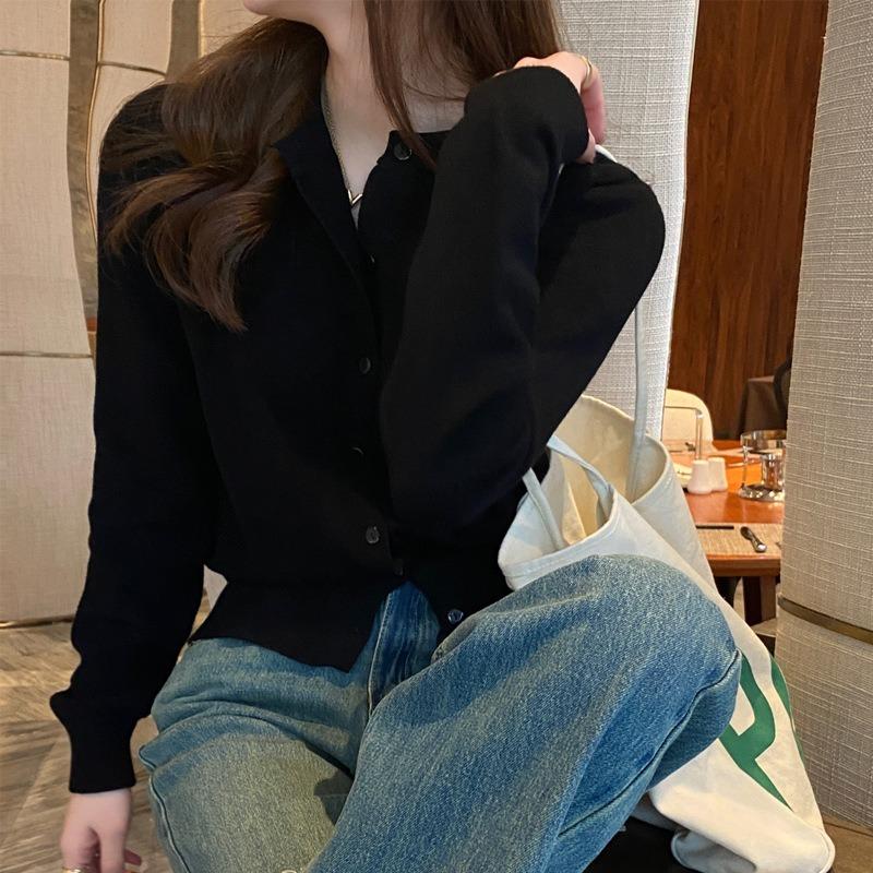 Spring and Autumn Long Sleeved Cardigan Women's Knitted Jacket Fashion Thin Sweater 2025 Elegant O Neck Slim Fit Solid Color New Short Coats Clothing
