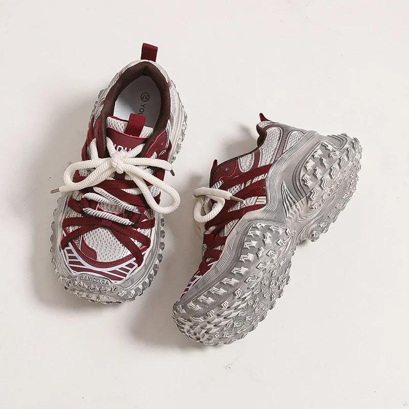 SyfIyno NEW Comfy Women's Shoes Non-slip Chunky Sneakers Mid Heel Pumps Women's Casual Sneakers Mesh Shoes Size 35-40