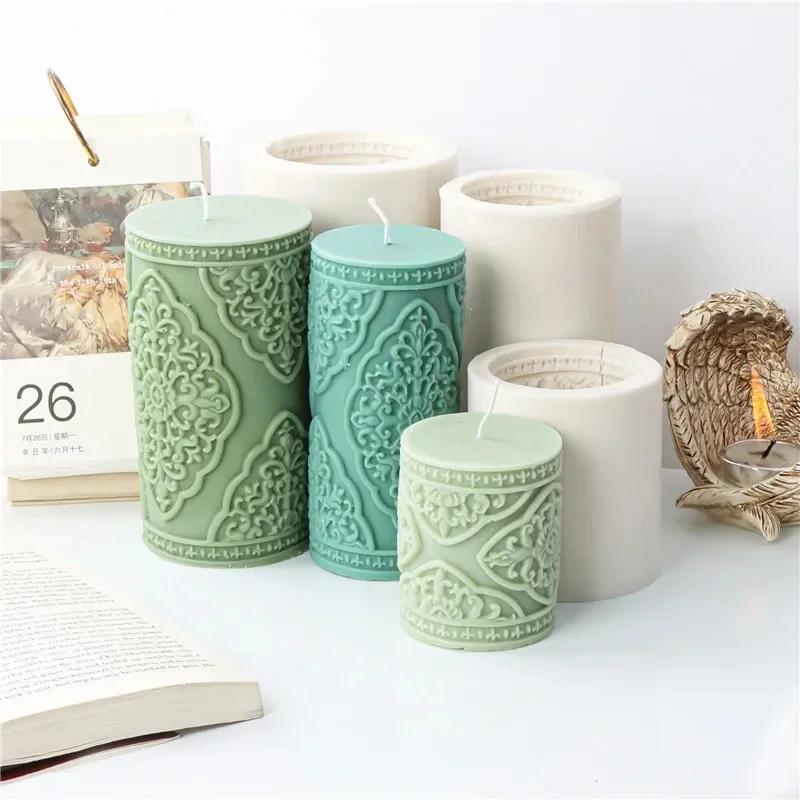 New Lace pattern cylindrical candle silicone mold carving pattern flowers and plants cylindrical candle mold candle making molds