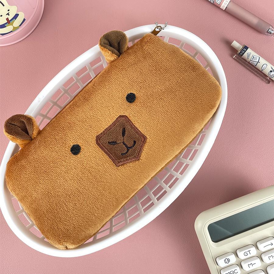 Adorable Cartoon Capybara Plush Pencil Case Large Capacity Stationery Organizer For Students