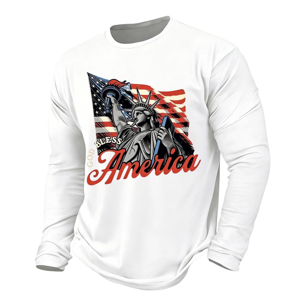 Men's Casual Long Sleeve Shirt Graphic Print Independence Day Style Lettering Design Crew Neck Comfortable Fit