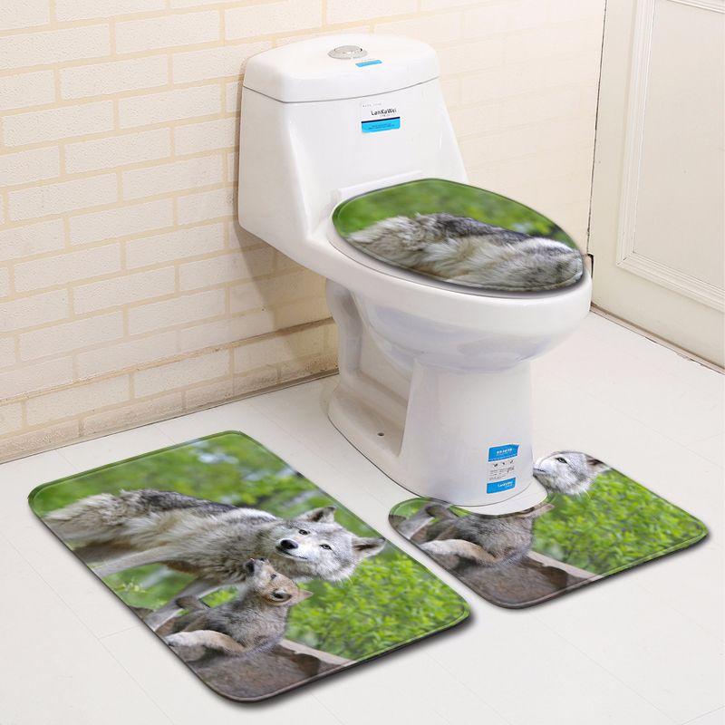 Wolf Badezimmer Toilette Dreiteilig Bodenmatte Fußmatte Badezimmerteppich
